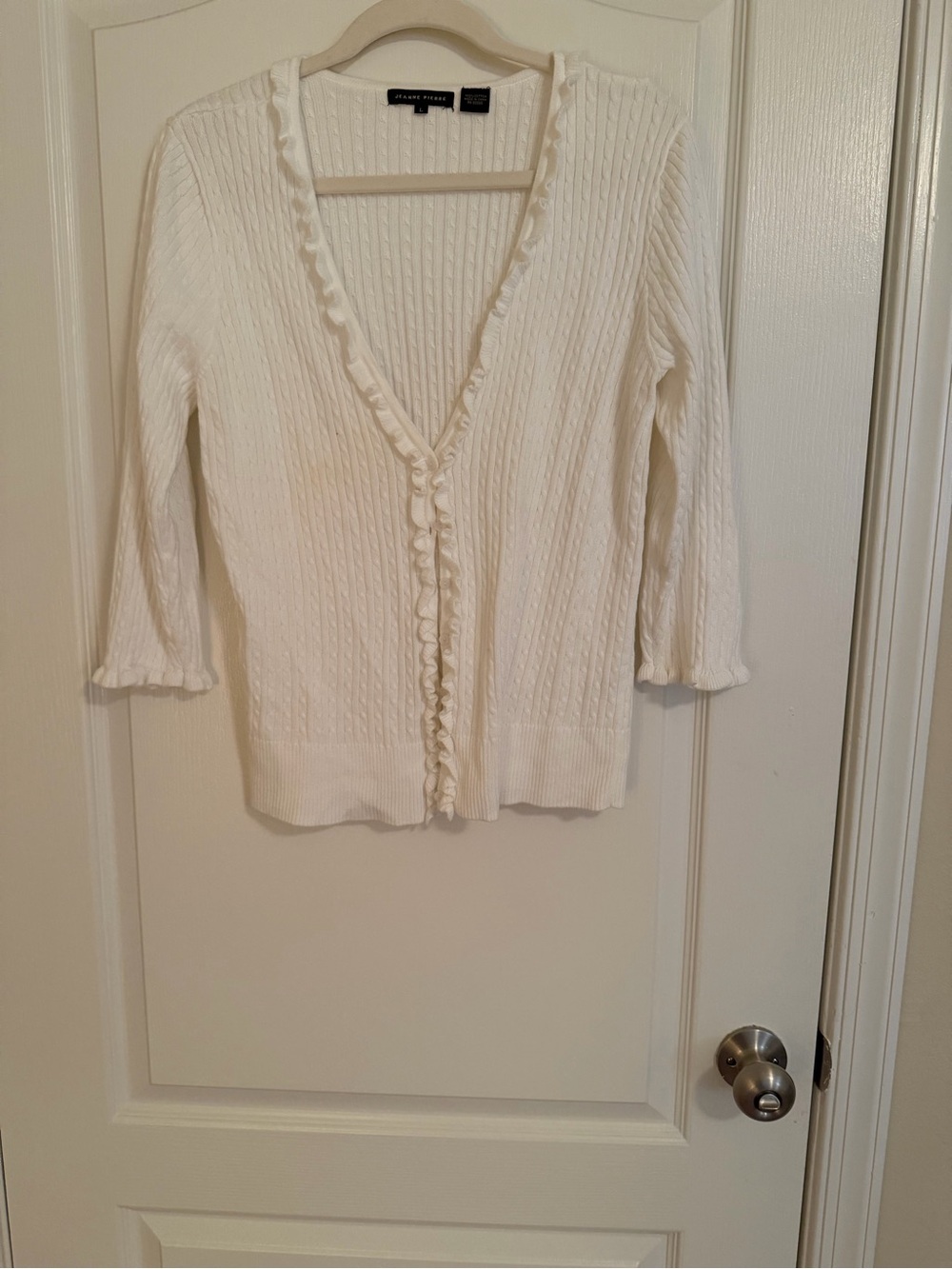 JEANNE PIERRE White Ribbed Knit Sweater